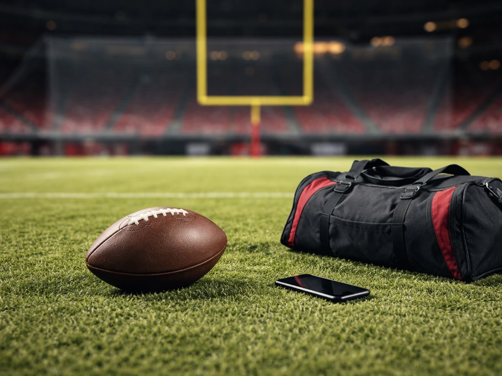 Football on stadium turf with subtle team colors, symbolizing NFL earnings and career.