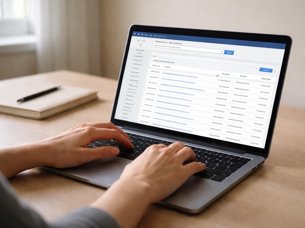 Person using a laptop to search SEC EDGAR and review investment filings in a quiet home office.