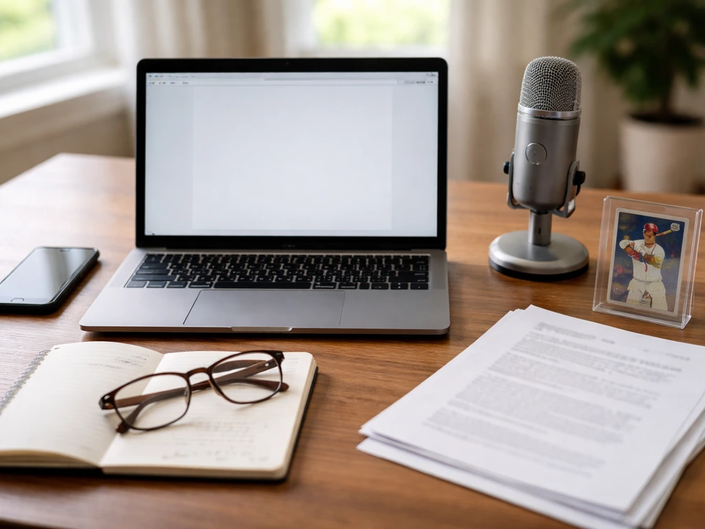 Minimal desk scene with laptop, phone, notebook, glasses, and documents for verifying and updating an estimate.