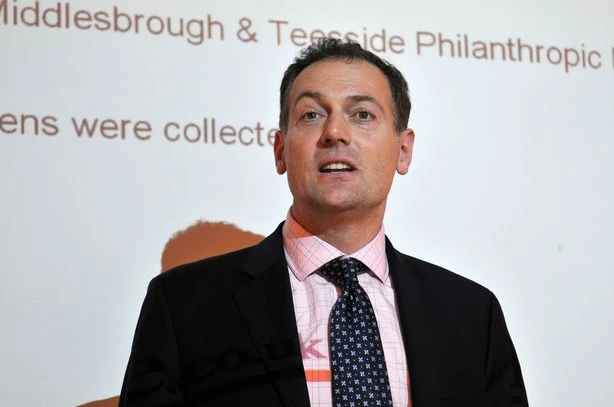 Andy Preston speaking at a charity event in Middlesbrough