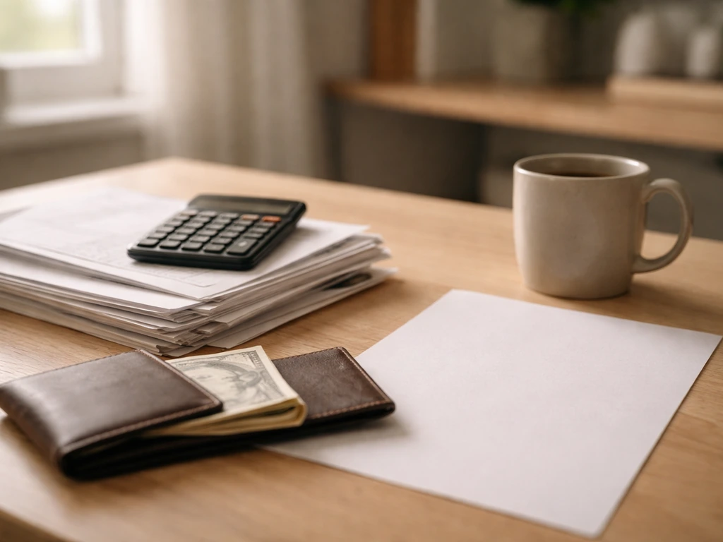 Minimal desk with calculator and documents symbolizing asset vs liability net worth calculation